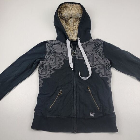 Vintage Y2K Christian Audiger Zip Distressed Faux Fur Lined Hoodie Women's Small - Picture 2 of 12